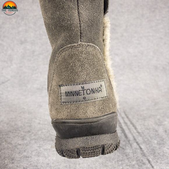NWT Minnetonka Snow Boots Gray Leather Water Resistant Side Zip Women's Size 10 - Picture 13 of 15